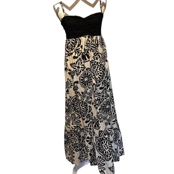 King Kong Black White Sundress Maxi Layers Italy Cotton Adjustable Straps Lace M - Picture 1 of 12